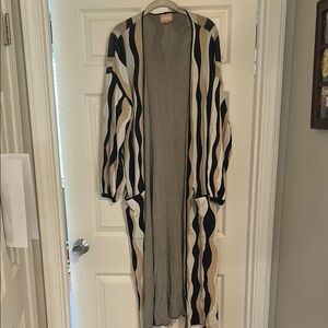 Striped Open-Front Long Cardigan